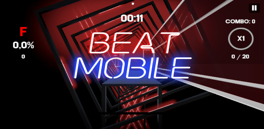 Captura de BeatMobile con túnel rojo y notas de juego de ritmo